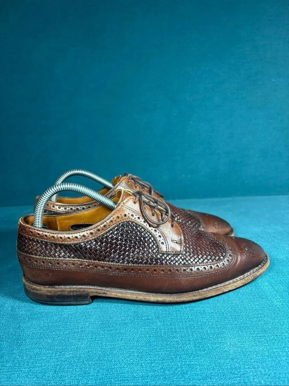 Allen Edmonds Woven Broadstreet Brown Leather Woven Wingtip Oxfords Men's 7.5 D
